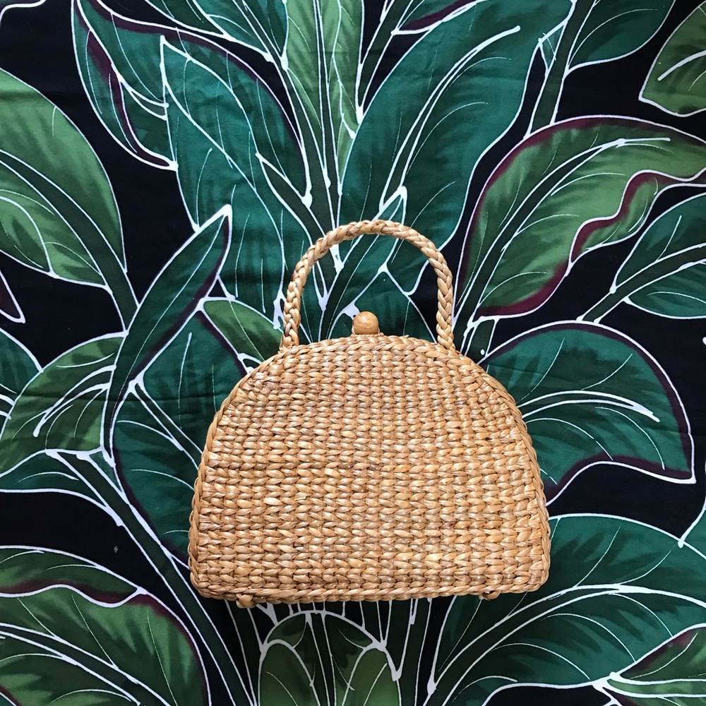 Hyacinth Woven Purse Straw Picnic Basket Bag - Boho Vintage Style French Tote